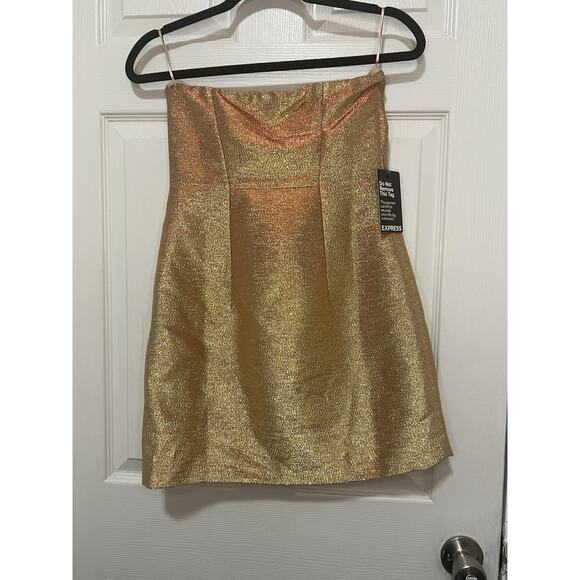 Express Women’s Gold Shimmer Sleeveless Mini Dress Size 4 NWT cocktail - Picture 9 of 15